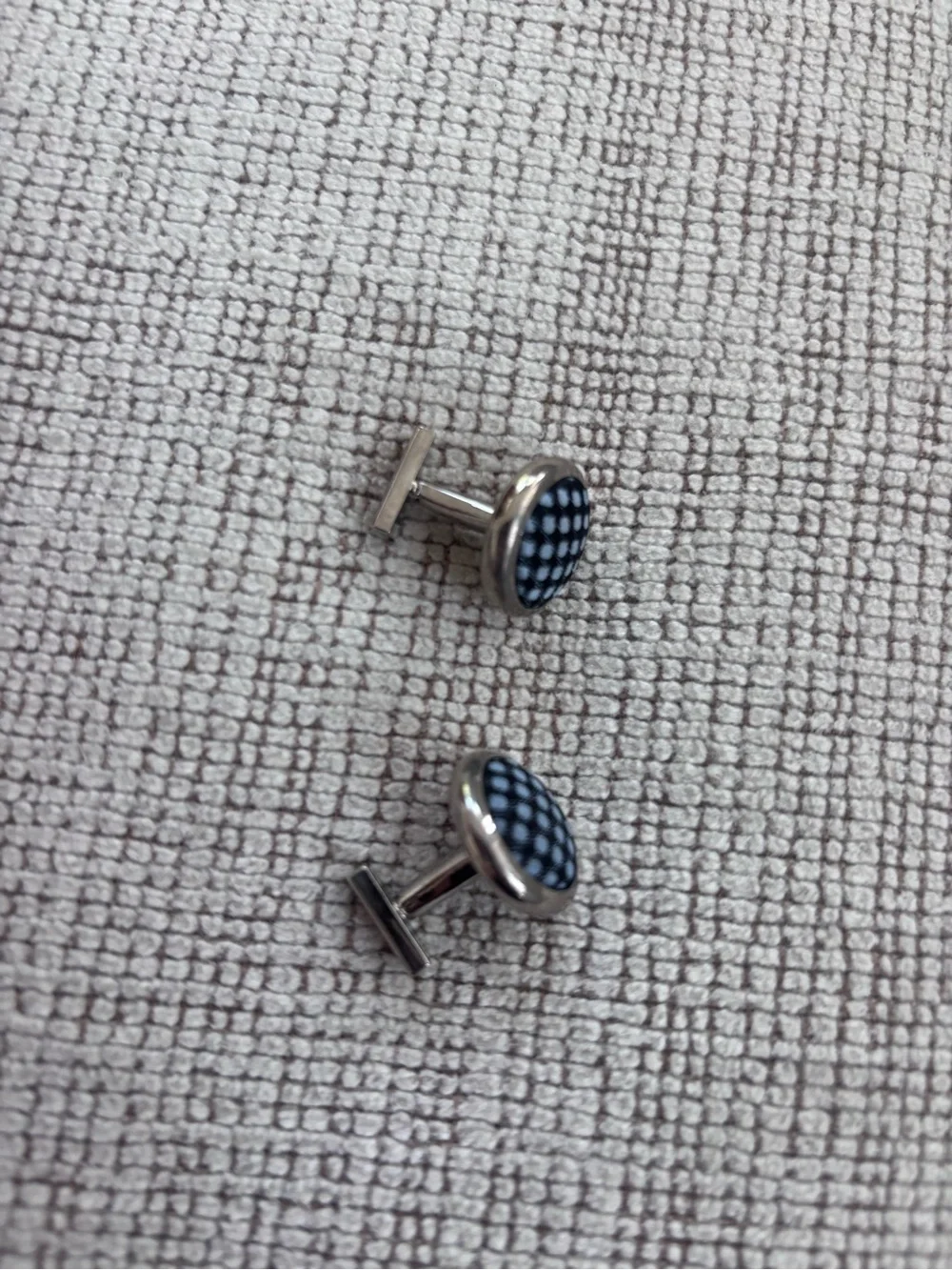Men’s Polka Dot Cufflinks | Silver Tone Blue & White Dress Shirt Accessories